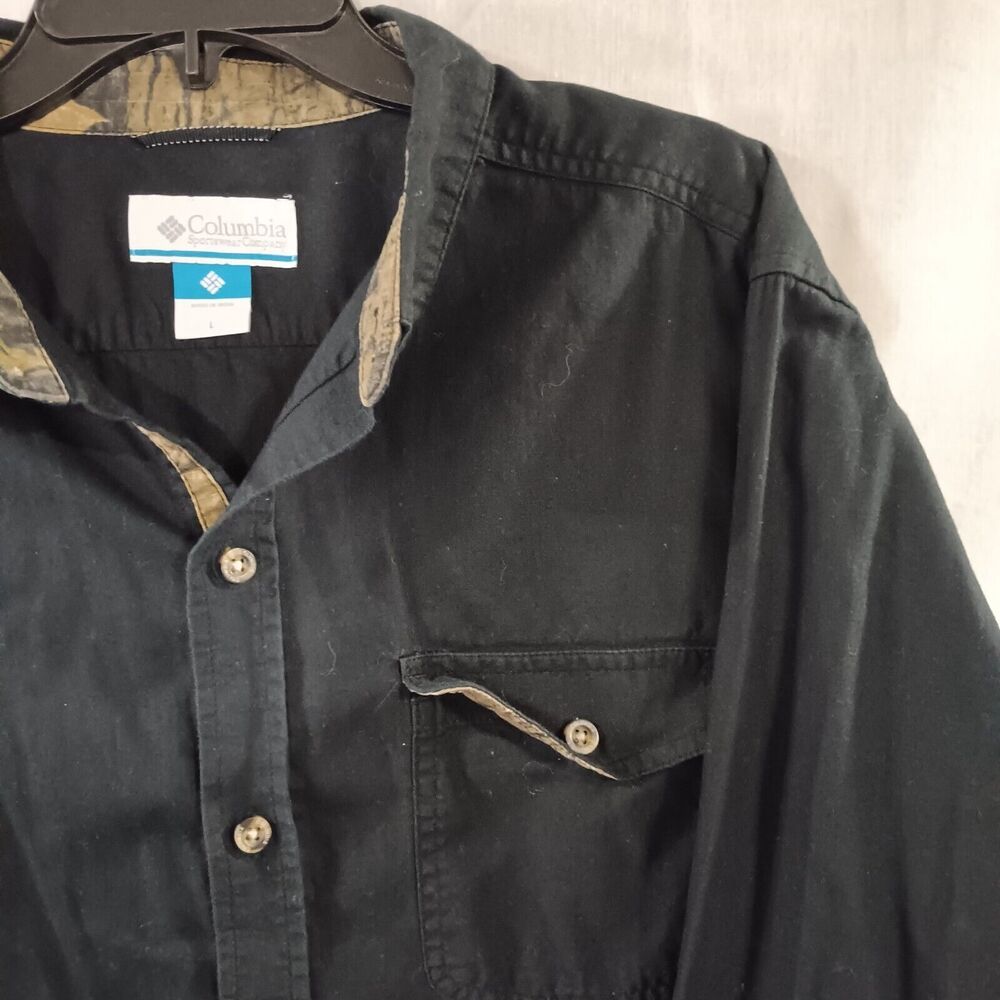 Columbia Shirt Men Medium Black heavy Utility Pocket Long Sleeve Button Up Adult